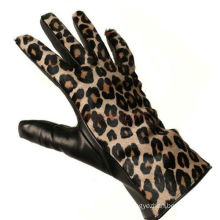 Leopard style fleece lined leather opera glove